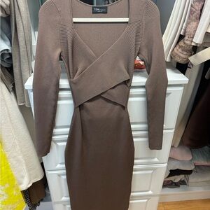 Aritzia Wilfred Brown Ribbed Dress